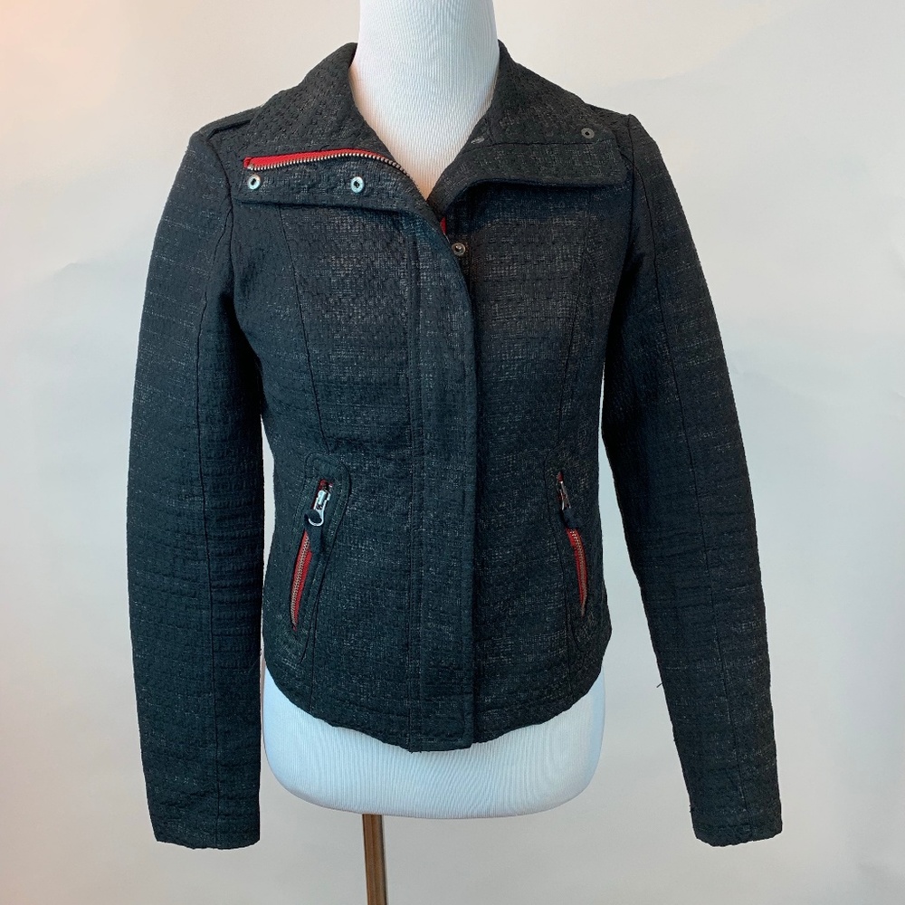 Free People Black Jacket with Red Accents
